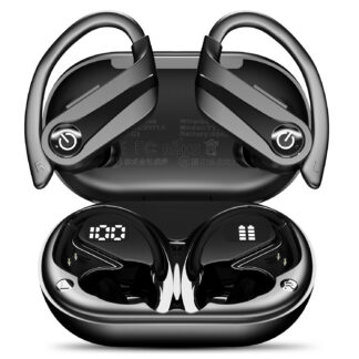 Faxoimu Wireless Earbuds 120H Playback Bluetooth 6.1 Headphones IPX7 Waterproof Stereo Bass Over-Ear Headphones with Earhooks Microphone LED Battery Display for Sports Running Workouts