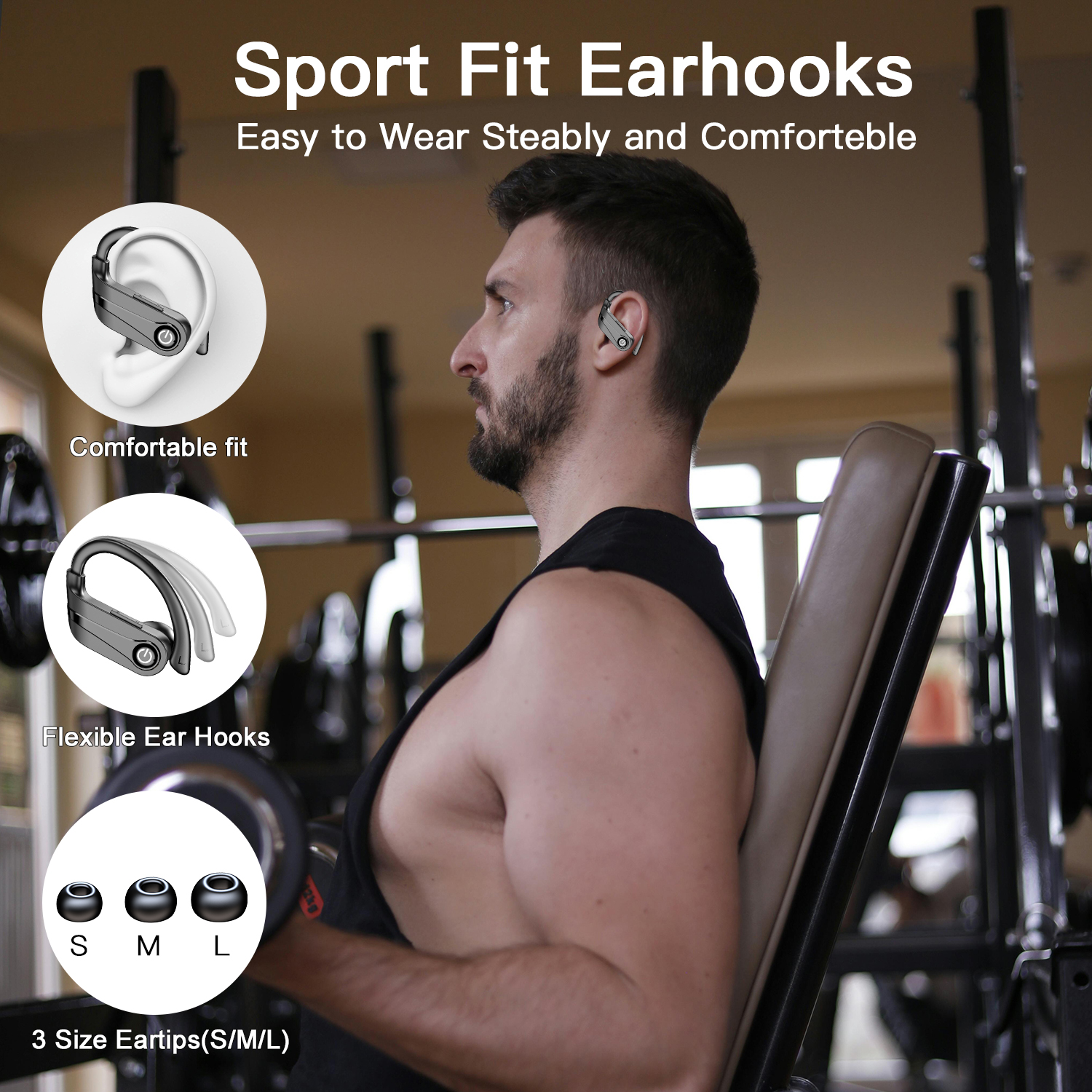 Faxoimu Wireless Earbuds 120H Playback Bluetooth 6.1 Headphones IPX7 Waterproof Stereo Bass Over-Ear Headphones with Earhooks Microphone LED Battery Display for Sports Running Workouts - Image 5